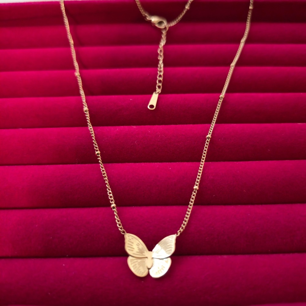 18K Gold Plated Butterfly Pendant Satellite Chain Necklace Stainless Steel 18"